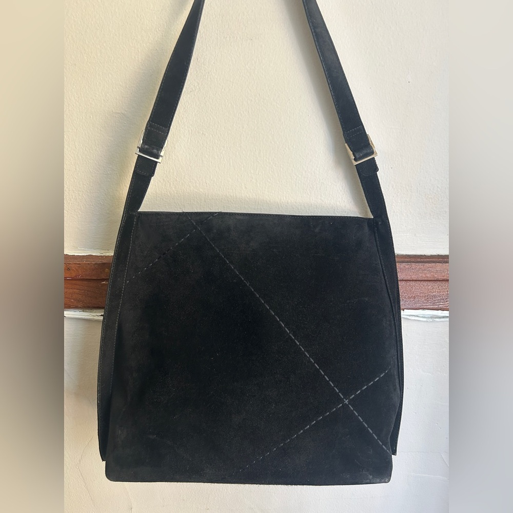 Vintage Salvatore Ferragamo Black Suede & Leather Shoulder Bag – Made in Italy - Picture 2 of 12